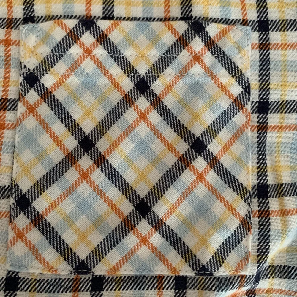 Vintage Gymboree Button Down Shirt Boys 3 White Blue Orange Plaid Short Sleeves
